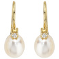 Preview: Ohrhänger 333 Gold Gelbgold 2 Süßwasser Perlen 2 Zirkonia Ohrringe Goldohrringe