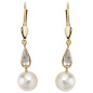 Preview: Boutons 585 Gold Gelbgold 2 Diamanten 2 Süßwasser Perlen Ohrringe Ohrhänger