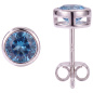 Preview: Ohrstecker rund 925 Sterling Silber rhodiniert 2 Zirkonia hellblau blau Ohrringe
