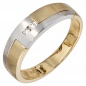 Mobile Preview: Herren Ring 585 Gold Gelbgold Weißgold mattiert 2 Diamanten Brillanten Goldring