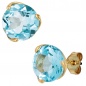 Preview: Ohrstecker rund 585 Gold Gelbgold 2 Blautopase hellblau blau Ohrringe