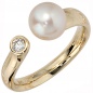 Mobile Preview: Damen Ring 585 Gold Gelbgold 1 Süßwasser Perle 1 Diamant Brillant Perlenring