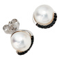 Preview: Ohrstecker 585 Gold Weißgold 16 Diamanten Brillanten 2 Süßwasser Perlen Ohrringe