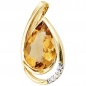 Preview: Anhänger Tropfen 585 Gold Gelbgold 4 Diamanten Brillanten 1 Citrin Goldanhänger