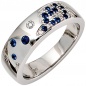 Preview: Damen Ring 585 Gold Weißgold 13 Diamanten Brillanten 0,10ct. 15 Safire blau