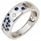 Preview: Damen Ring 585 Gold Weißgold 13 Diamanten Brillanten 0,10ct. 15 Safire blau