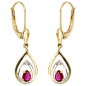 Preview: Boutons 585 Gold Gelbgold 2 Diamanten Brillanten 2 Rubine rot Ohrringe Ohrhänger