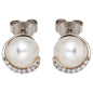 Preview: Ohrstecker 585 Gold Weißgold 2 Süßwasser Perlen 16 Diamanten Brillanten Ohrringe