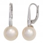 Preview: Boutons 585 Gold Weißgold 2 Süßwasser Perlen 2 Diamanten Ohrringe Ohrhänger