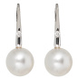 Preview: Boutons 585 Gold Weißgold 2 Süßwasser Perlen 2 Diamanten Ohrringe Ohrhänger