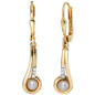 Preview: Boutons 333 Gold Gelbgold 2 Süßwasser Perlen 6 Zirkonia Ohrringe Ohrhänger