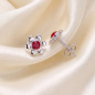 Preview: Kinder Ohrstecker Blume 925 Silber 2 Glassteine rot Ohrringe Kinderohrringe
