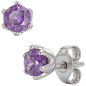 Preview: Ohrstecker rund 925 Sterling Silber rhodiniert 2 Amethyste lila violett Ohrringe