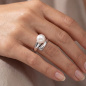 Preview: Damen Ring 925 Sterling Silber rhodiniert 1 Süßwasser Perle Perlenring