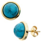 Preview: Ohrstecker rund 585 Gold Gelbgold 2 Türkise türkis Ohrringe Goldohrstecker