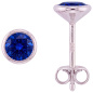 Preview: Ohrstecker rund 925 Sterling Silber rhodiniert 2 Zirkonia blau Ohrringe