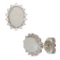 Preview: Ohrstecker oval 585 Gold Weißgold 2 Opal-Cabochons 28 Diamanten Brillanten