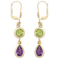 Preview: Boutons 585 Gold Gelbgold 2 Amethyste lila 2 Peridote grün Ohrringe Ohrhänger