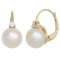 Preview: Boutons 585 Gold Gelbgold 2 Süßwasser Perlen 2 Diamanten Ohrringe Ohrhänger