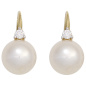 Preview: Boutons 585 Gold Gelbgold 2 Süßwasser Perlen 2 Diamanten Ohrringe Ohrhänger
