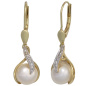 Preview: Boutons 585 Gold Gelbgold 2 Süßwasser Perlen 6 Diamanten Ohrringe Ohrhänger