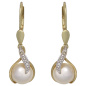 Preview: Boutons 585 Gold Gelbgold 2 Süßwasser Perlen 6 Diamanten Ohrringe Ohrhänger