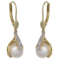 Preview: Boutons 585 Gold Gelbgold 2 Süßwasser Perlen 6 Diamanten Ohrringe Ohrhänger