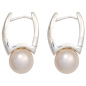Preview: Creolen 925 Silber 2 Süßwasser Perlen Ohrringe Perlenohrringe