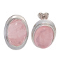 Preview: Ohrstecker oval 925 Sterling Silber rhodiniert 2 Rosenquarze rosa Ohrringe