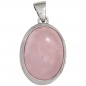 Preview: Anhänger oval 925 Sterling Silber rhodiniert 1 Rosenquarz Cabochon rosa