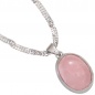 Preview: Anhänger oval 925 Sterling Silber rhodiniert 1 Rosenquarz Cabochon rosa