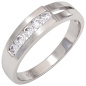 Preview: Damen Ring 925 Sterling Silber rhodiniert mattiert 5 Zirkonia Silberring