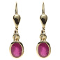 Preview: Boutons oval 585 Gold Gelbgold 2 Rubine rot Ohrringe Ohrhänger Goldohrringe