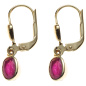 Preview: Boutons oval 585 Gold Gelbgold 2 Rubine rot Ohrringe Ohrhänger Goldohrringe