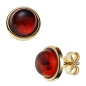 Preview: Ohrstecker rund 375 Gold Gelbgold 2 Bernsteine orange Ohrringe