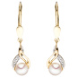 Preview: Boutons 585 Gold Gelbgold 2 Süßwasser Perlen 2 Diamanten Ohrringe Ohrhänger
