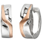 Preview: Creolen rund 925 Silber bicolor vergoldet mattiert 2 Zirkonia Ohrringe