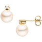 Preview: Ohrstecker 585 Gold Gelbgold 2 Süßwasser Perlen 2 Diamanten Brillanten Ohrringe
