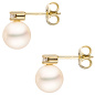 Preview: Ohrstecker 585 Gold Gelbgold 2 Süßwasser Perlen 2 Diamanten Brillanten Ohrringe