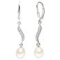 Preview: Boutons 925 Silber 2 Süßwasser Perlen mit 14 Zirkonia Ohrhänger Perlenohrringe