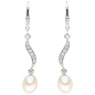 Preview: Boutons 925 Silber 2 Süßwasser Perlen mit 14 Zirkonia Ohrhänger Perlenohrringe