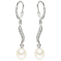 Preview: Boutons 925 Silber 2 Süßwasser Perlen mit 14 Zirkonia Ohrhänger Perlenohrringe