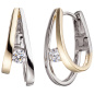Preview: Creolen 925 Sterling Silber bicolor vergoldet 2 Zirkonia Ohrringe