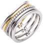 Preview: Damen Ring mehrreihig breit 925 Silber bicolor vergoldet mit 21 Zirkonia