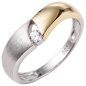 Preview: Damen Ring 925 Sterling Silber bicolor vergoldet matt 1 Zirkonia Silberring