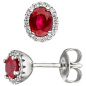 Preview: Ohrstecker oval 585 Gold Weißgold 36 Diamanten Brillanten 2 Rubine rot Ohrringe