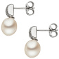 Preview: Ohrstecker 333 Gold Weißgold 2 Süßwasser Perlen 32 Zirkonia Perlenohrstecker