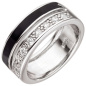 Preview: Damen Ring 925 Sterling Silber 9 Zirkonia schwarze Lackeinlage Silberring