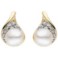 Preview: Ohrstecker 375 Gold Gelbgold 2 Süßwasser Perlen 20 Zirkonia Perlenohrringe