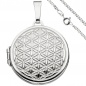Preview: Medaillon Blume des Lebens rund Anhänger zum Öffnen 925 Silber mit Kette 60 cm